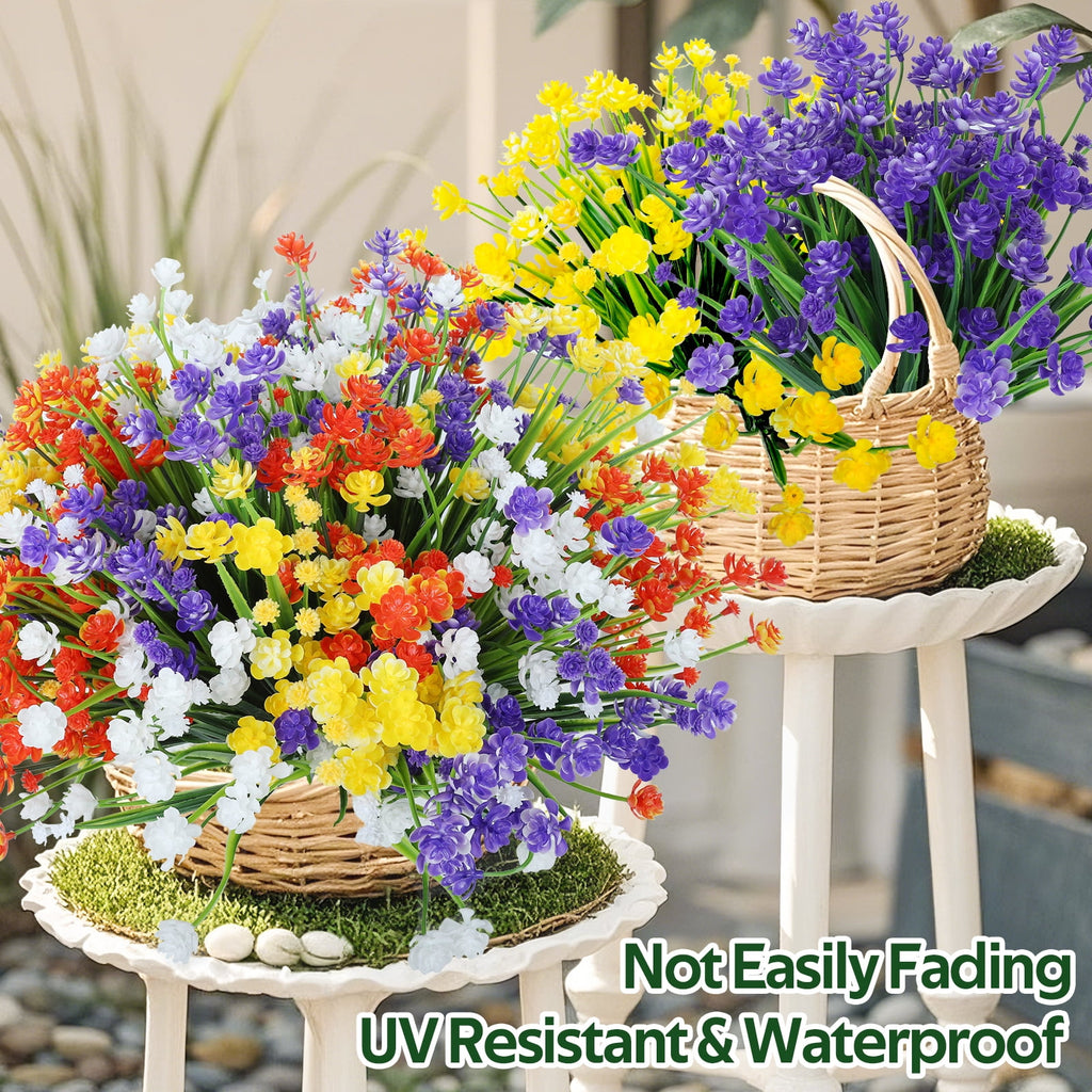 Retrocular 20 Bundles Artificial Flowers Outdoors, Fake Flowers Faux Plastic Plants Spring Summer Decoration for Home Garden Porch