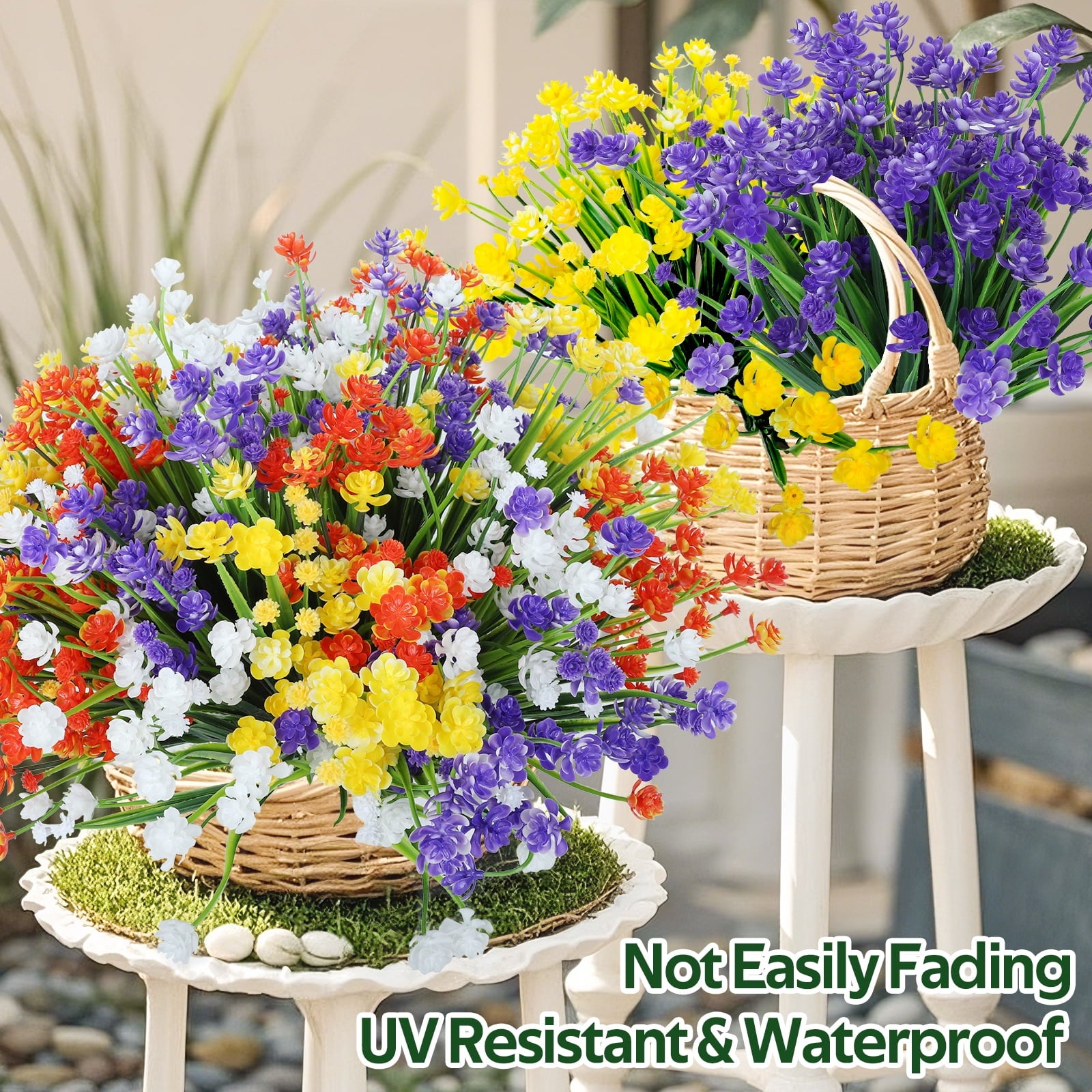 Retrocular 20 Bundles Artificial Flowers Outdoors, Fake Flowers Faux Plastic Plants Spring Summer Decoration for Home Garden Porch