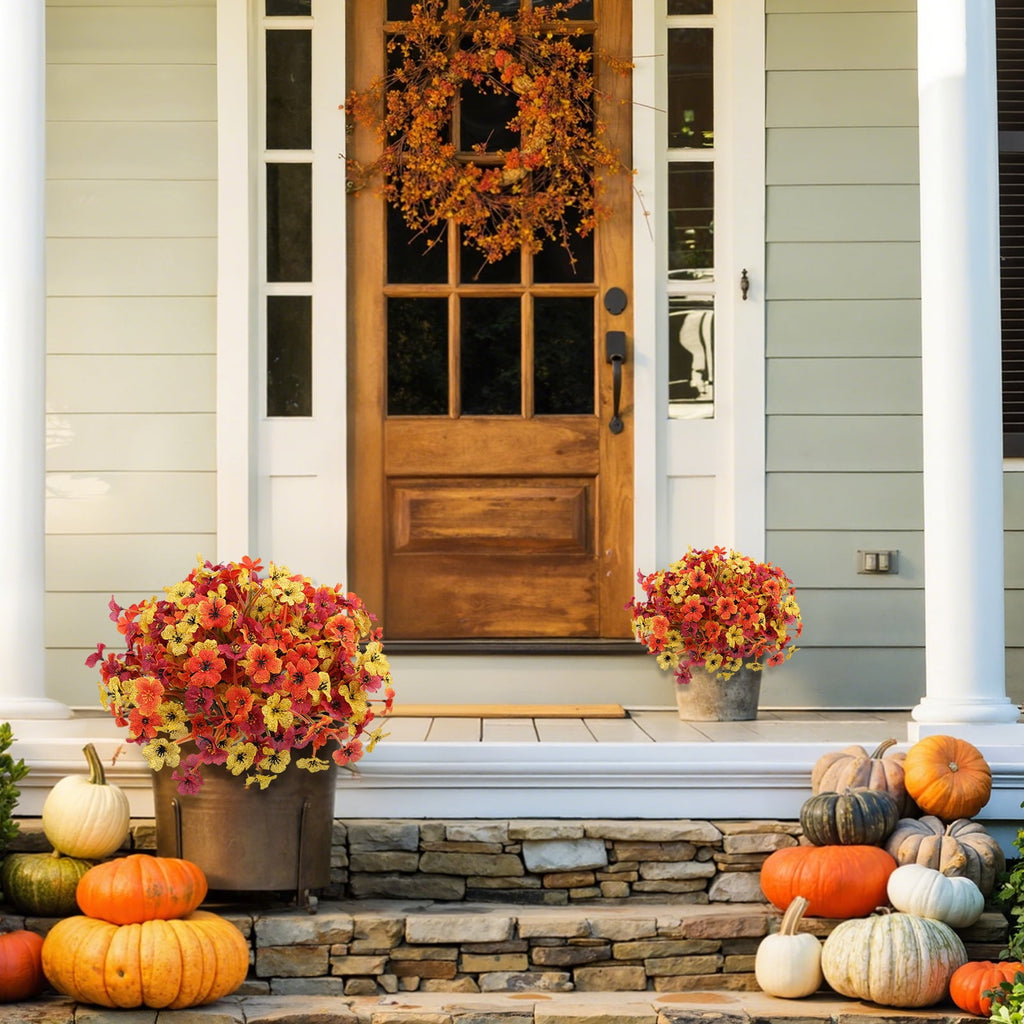 Retrocular 24 Bundles Artificial Fall Flowers, Autumn Faux Silk Flowers Fake Plants Fall Decoration for Home Outdoor Garden Porch