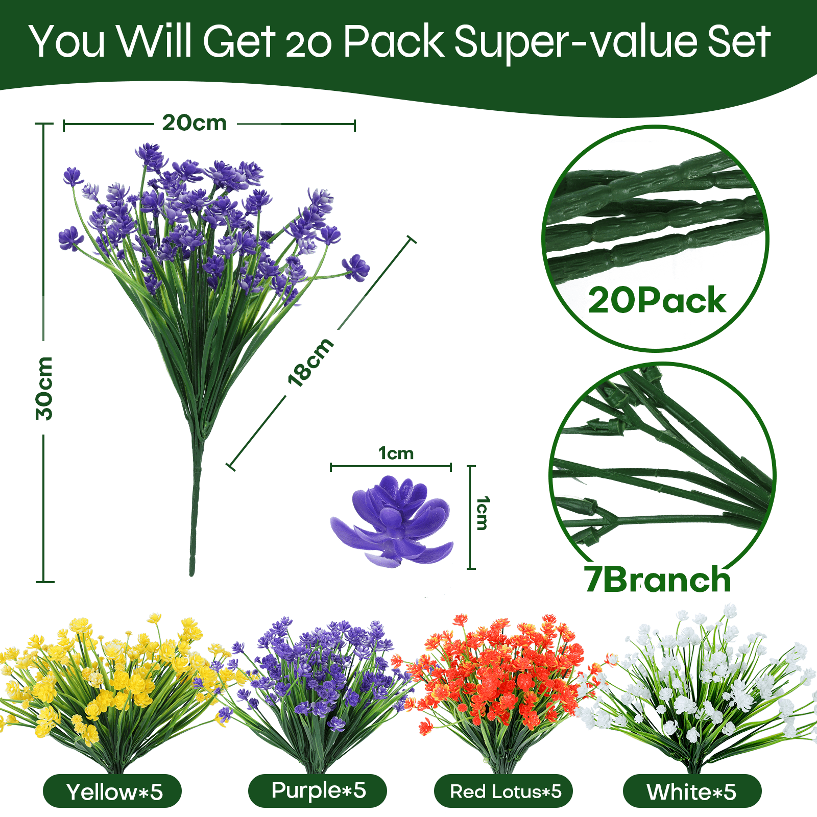 Retrocular 20 Bundles Artificial Flowers Outdoors, Fake Flowers Faux Plastic Plants Spring Summer Decoration for Home Garden Porch