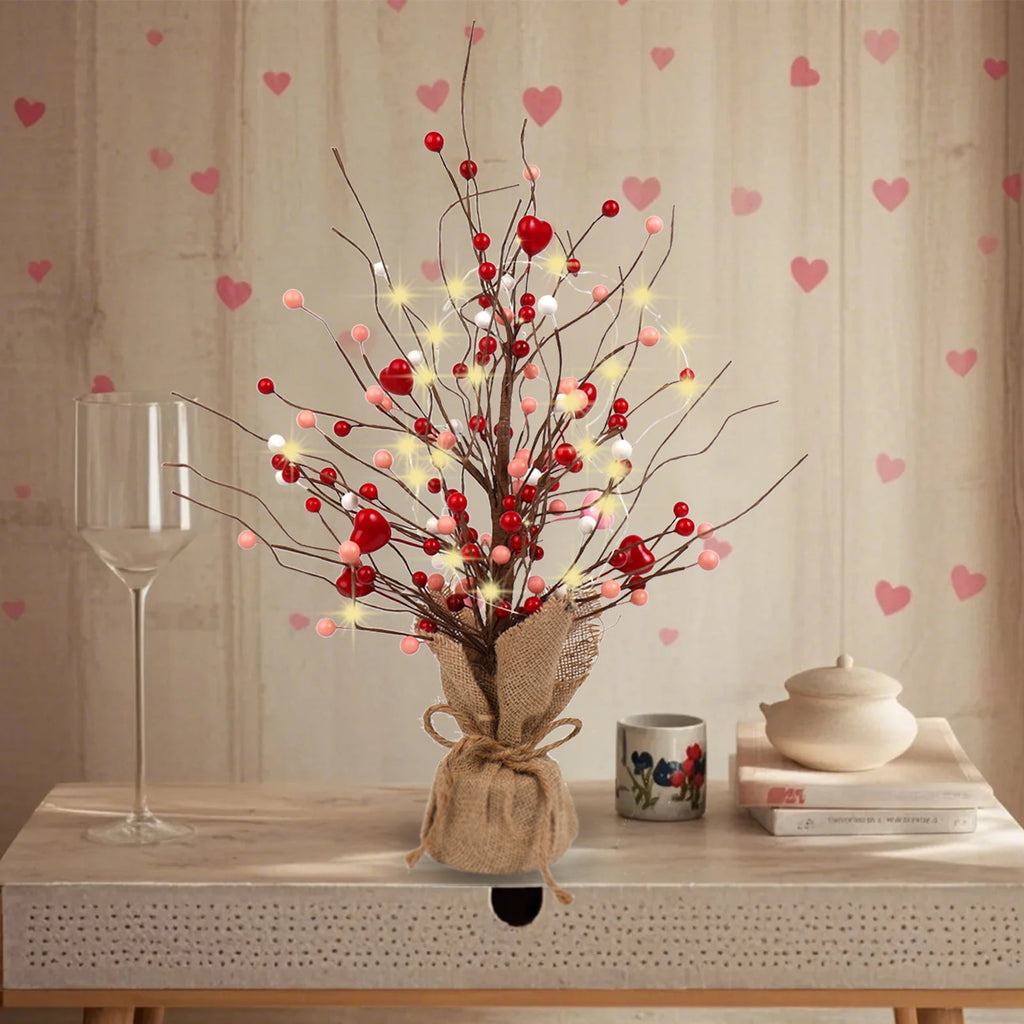 Retrocular 19" Artificial Tree Decoration, Heart Table Tree Decorative Red Berries for Mother's Day Valentines Day Party Festival Home Decor