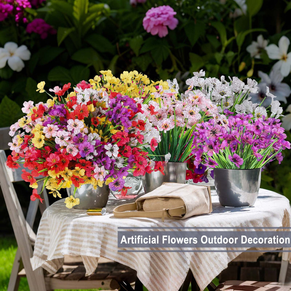 Retrocular 24 Bundles Artificial Flowers Outdoor, Faux Silk Flowers Fake Plants Spring Summer Decoration for Home Garden Porch