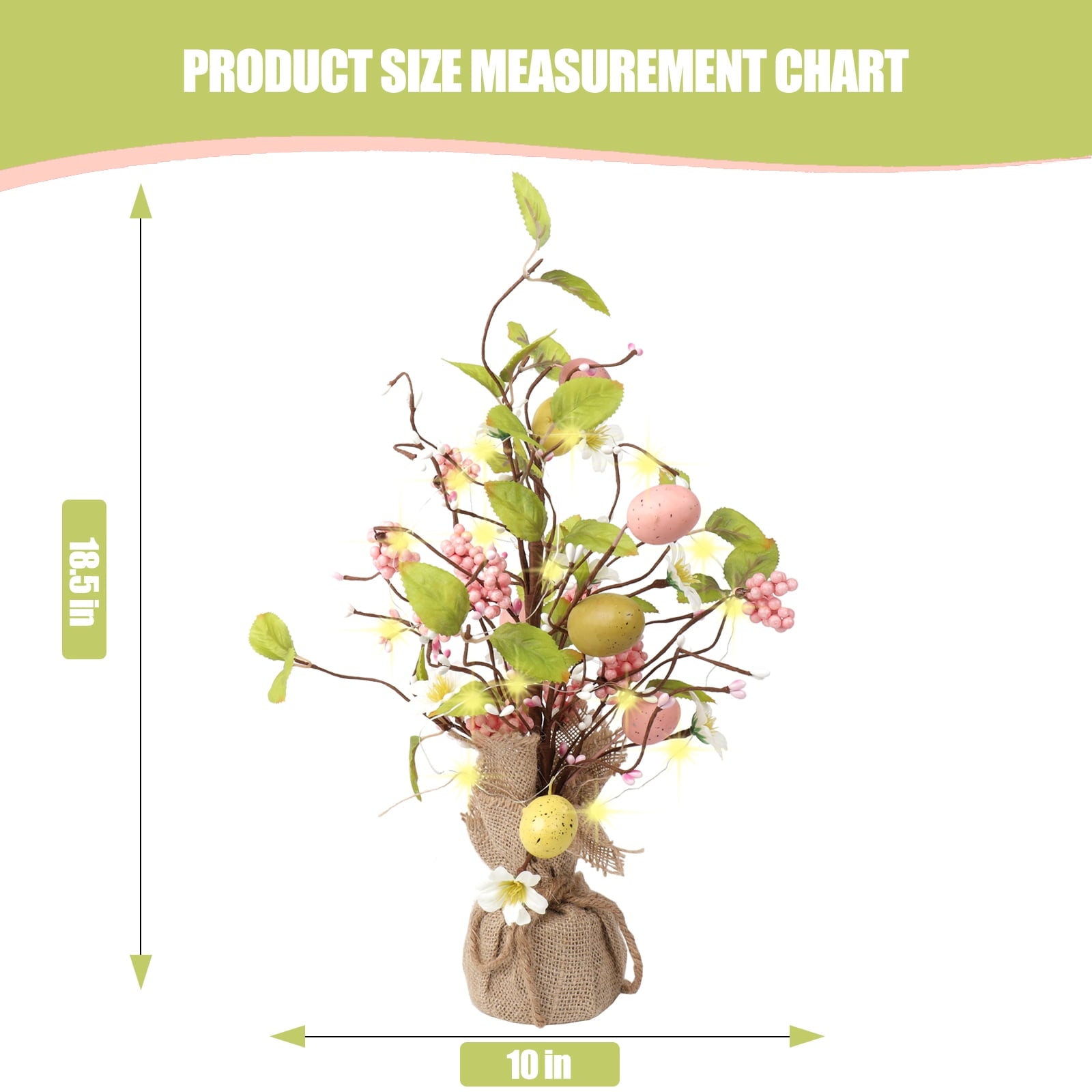 Retrocular Easter Decorations, 18" Pre-Lit Easter Egg Artificial Tree Table Decor with light for Home Party Holiday Spring Summer Decoration