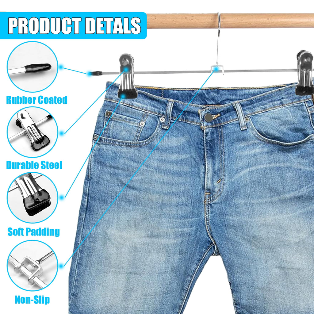 Retrocular 30 Pack Clothes Hangers Space Saving, 9-11" Non Slip Stainless Steel Metal Pants Skirt Hangers with Clips