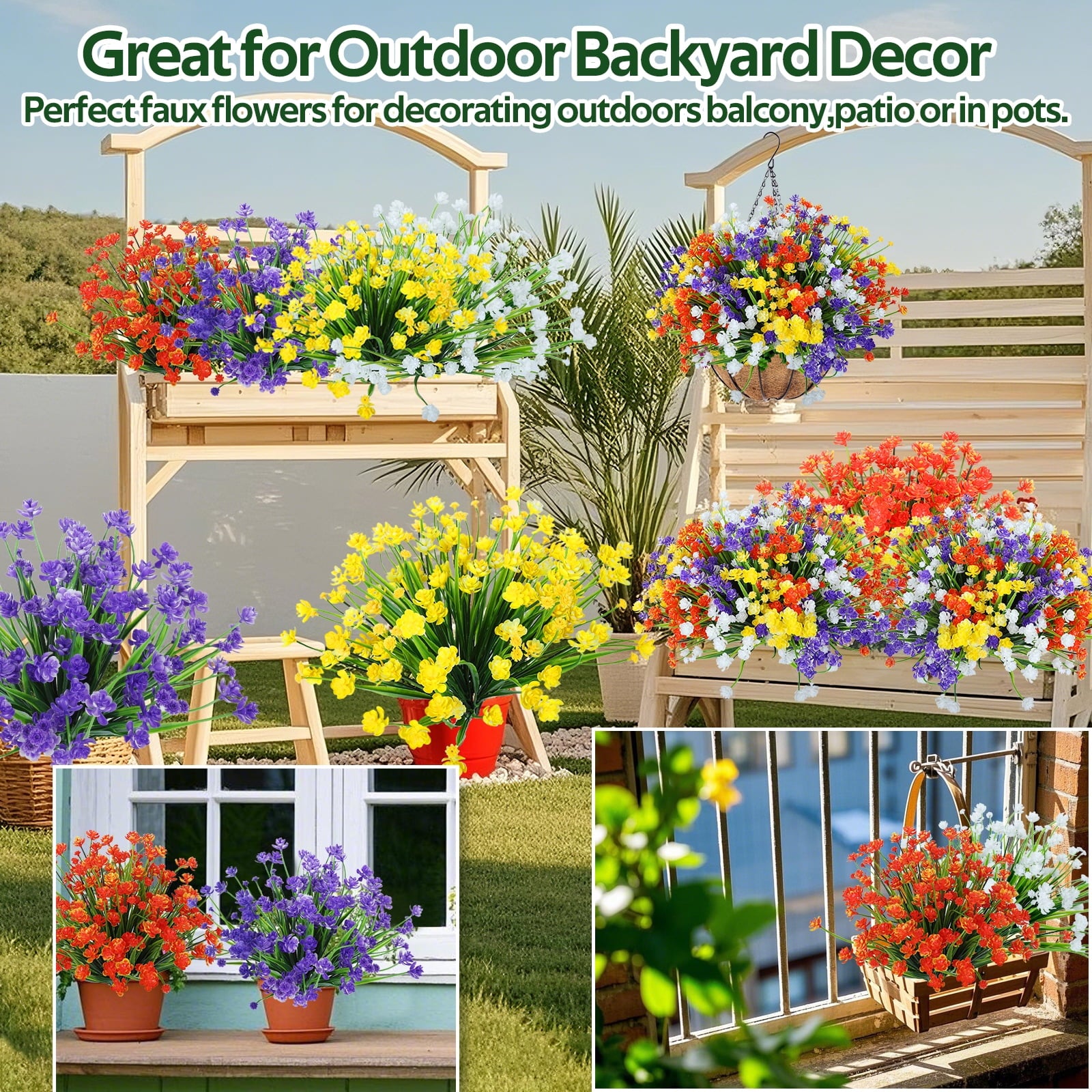 Retrocular 20 Bundles Artificial Flowers Outdoors, Fake Flowers Faux Plastic Plants Spring Summer Decoration for Home Garden Porch