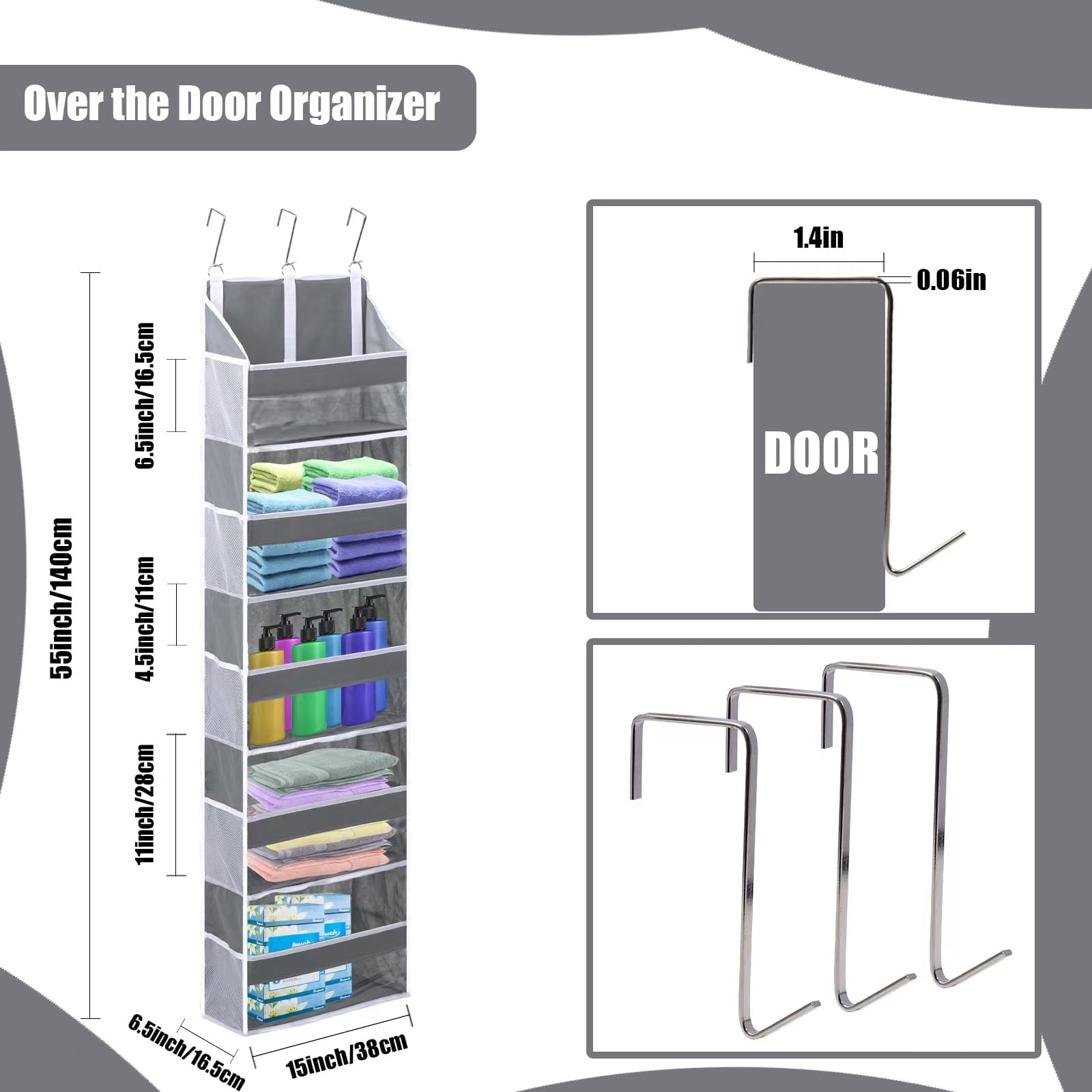 Retrocular 5 Tier Over the Door Shoe Racks Organizer with 10 Mesh Side Pockets, Hanging Closet Organizers and Storage