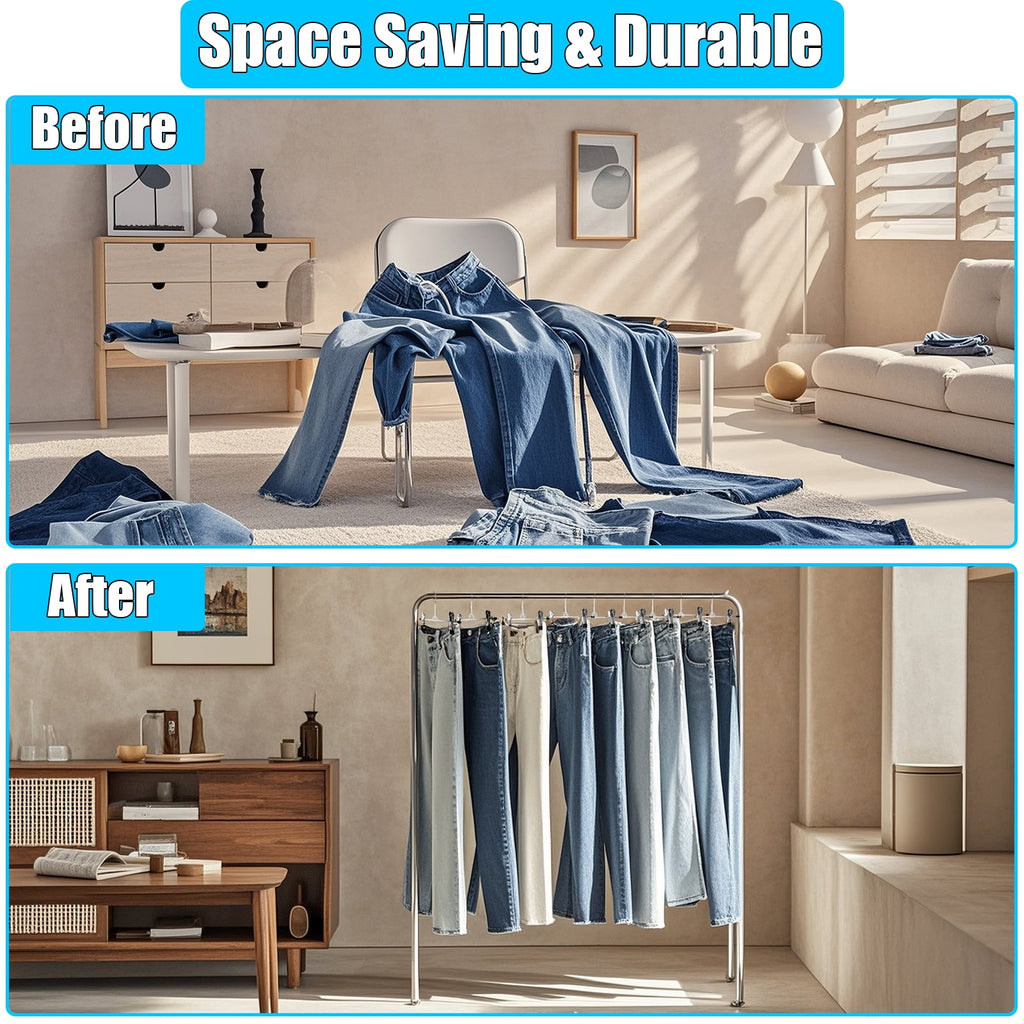 Retrocular 30 Pack Clothes Hangers Space Saving, 9-11" Non Slip Stainless Steel Metal Pants Skirt Hangers with Clips