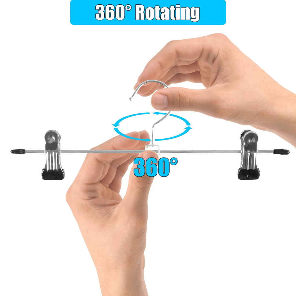 Retrocular 30 Pack Clothes Hangers Space Saving, 9-11" Non Slip Stainless Steel Metal Pants Skirt Hangers with Clips