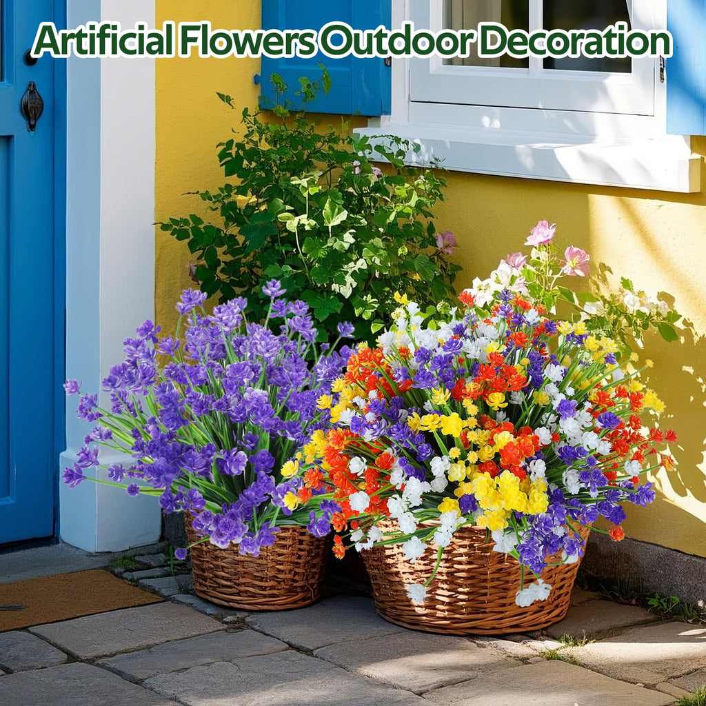 Retrocular 20 Bundles Artificial Flowers Outdoors, Fake Flowers Faux Plastic Plants Spring Summer Decoration for Home Garden Porch