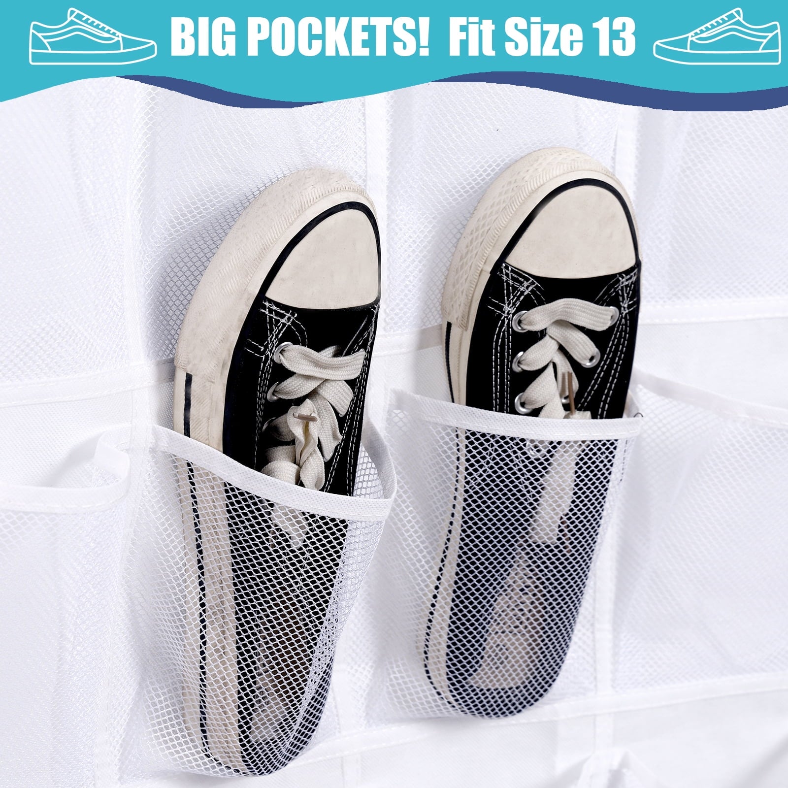 Retrocular 40 Pockets Over the Door Shoe Organizer, Hanging Mesh Pockets Shoe Rack Storage Closet Organizer, White