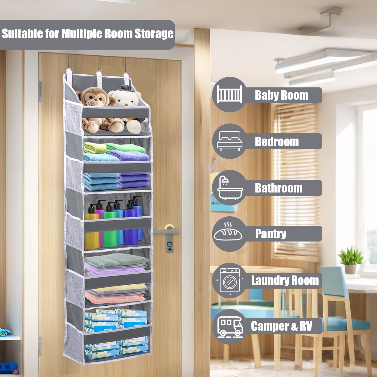Retrocular 5 Tier Over the Door Shoe Racks Organizer with 10 Mesh Side Pockets, Hanging Closet Organizers and Storage