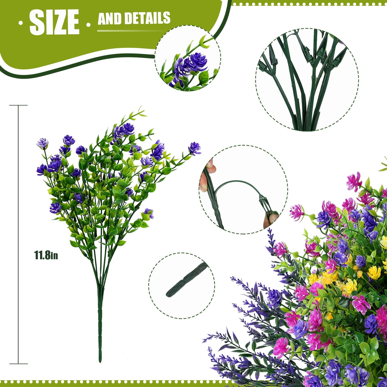 Retrocular 20 Bundles Artificial Flowers Outdoor, Fake Plastic Flowers Faux Plants Spring Summer Decoration for Home Garden Porch