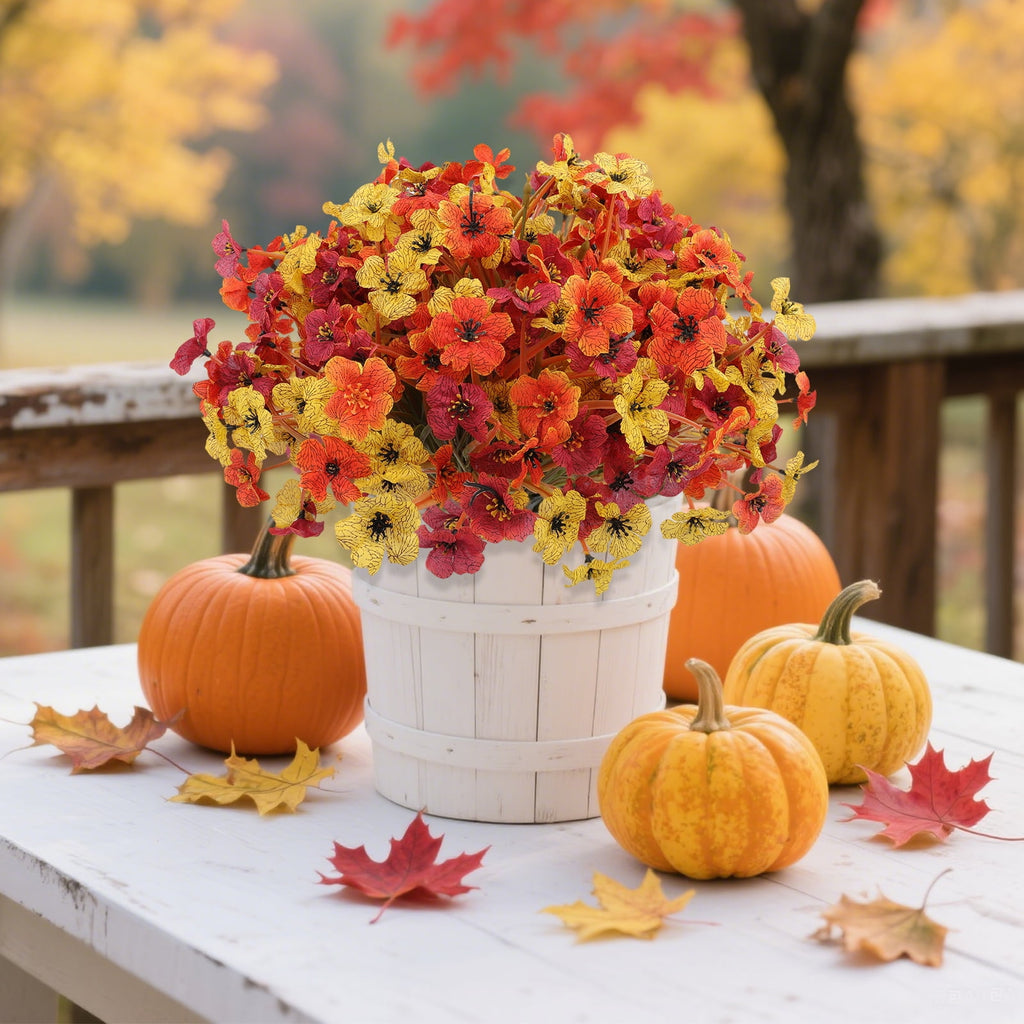 Retrocular 24 Bundles Artificial Fall Flowers, Autumn Faux Silk Flowers Fake Plants Fall Decoration for Home Outdoor Garden Porch