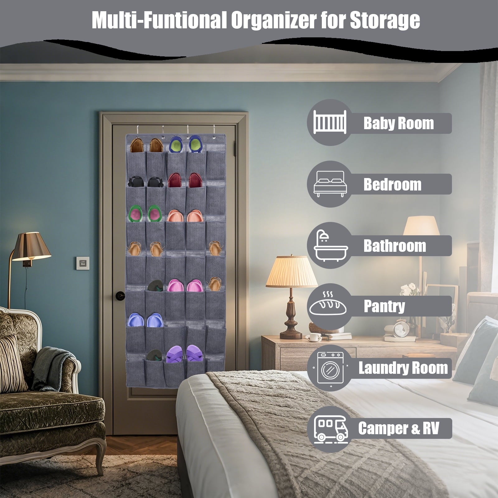 Retrocular Over the Door Shoe Organizer, 35 Pockets Hanging Rack Closet Shoe Organizers Storage, Gray