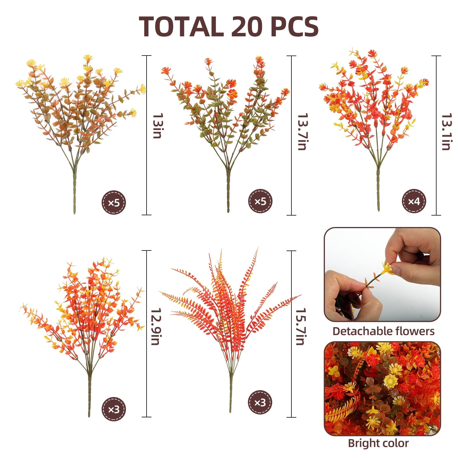 Retrocular 20 Bundles Artificial Fall Flowers Outdoor, Autumn Fake Plastic Flowers Faux Plants Fall Decoration for Home Garden Porch
