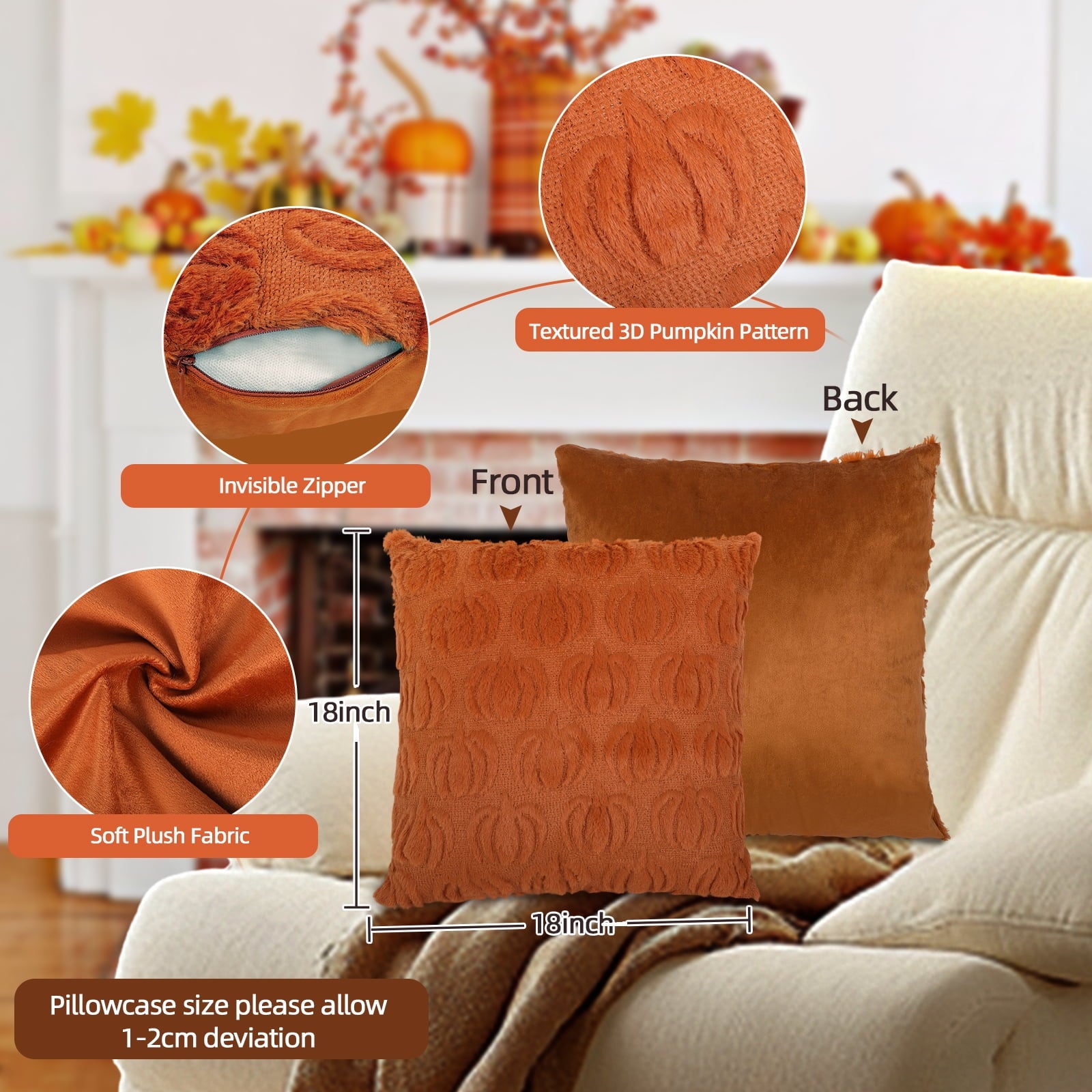 Retrocular Fall Pillow Covers Decorations for Home, 18x18 Set of 2 Autumn Throw Pillow for Chair Sofa Bedroom Living Room Thanksgiving Decorations