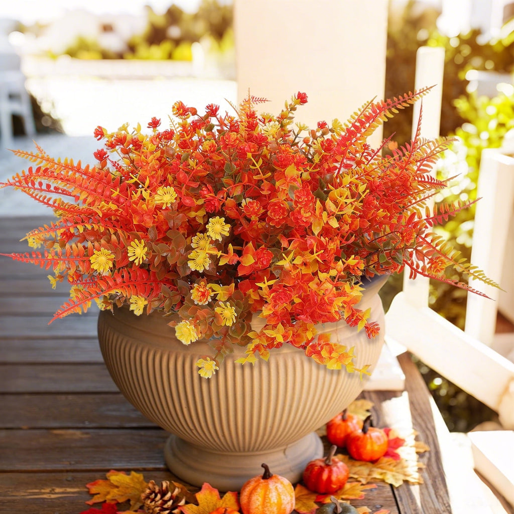 Retrocular 20 Bundles Artificial Fall Flowers Outdoor, Autumn Fake Plastic Flowers Faux Plants Fall Decoration for Home Garden Porch
