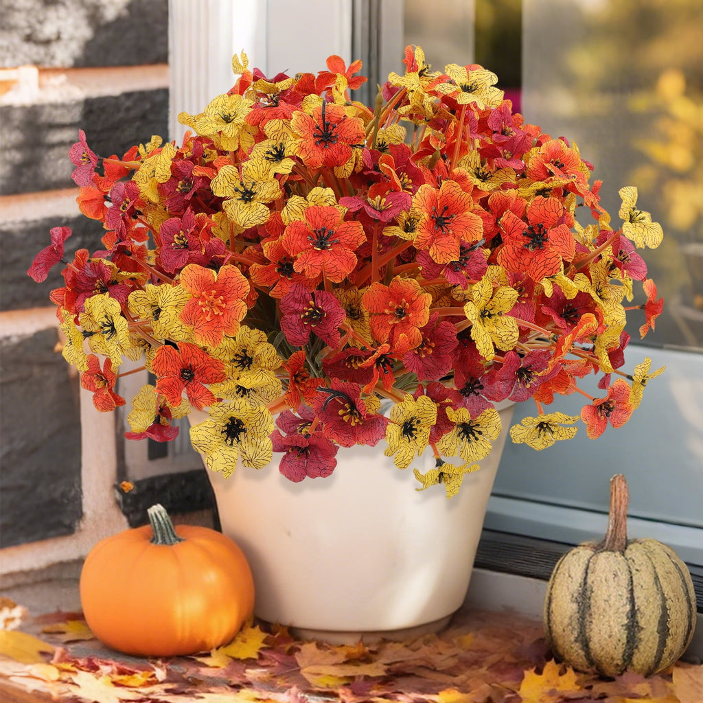 Retrocular 24 Bundles Artificial Fall Flowers, Autumn Faux Silk Flowers Fake Plants Fall Decoration for Home Outdoor Garden Porch