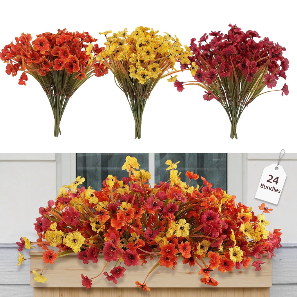 Retrocular 24 Bundles Artificial Fall Flowers, Autumn Faux Silk Flowers Fake Plants Fall Decoration for Home Outdoor Garden Porch