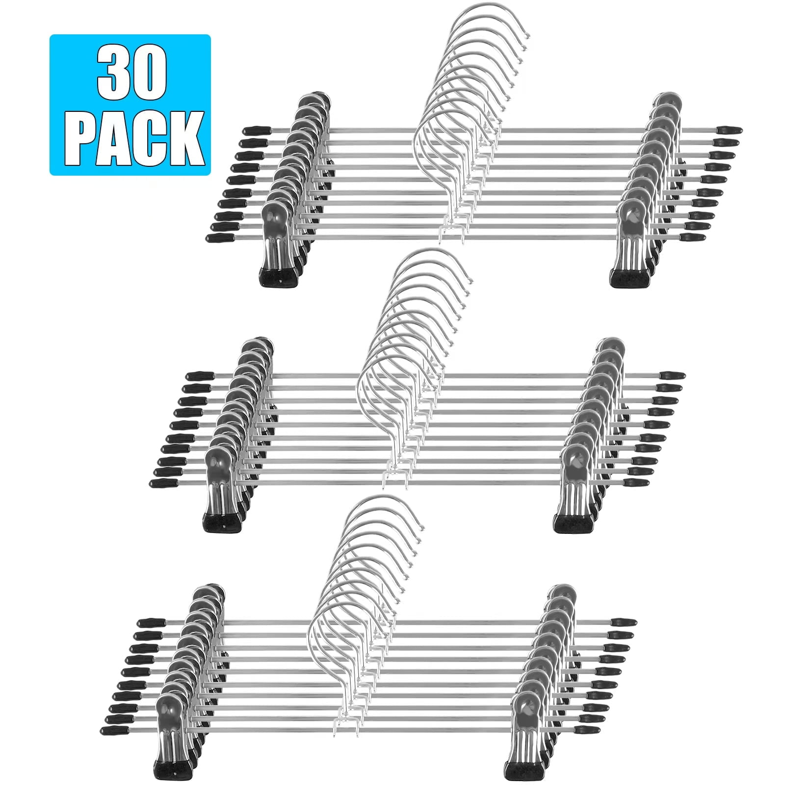 Retrocular 30 Pack Clothes Hangers Space Saving, 9-11" Non Slip Stainless Steel Metal Pants Skirt Hangers with Clips