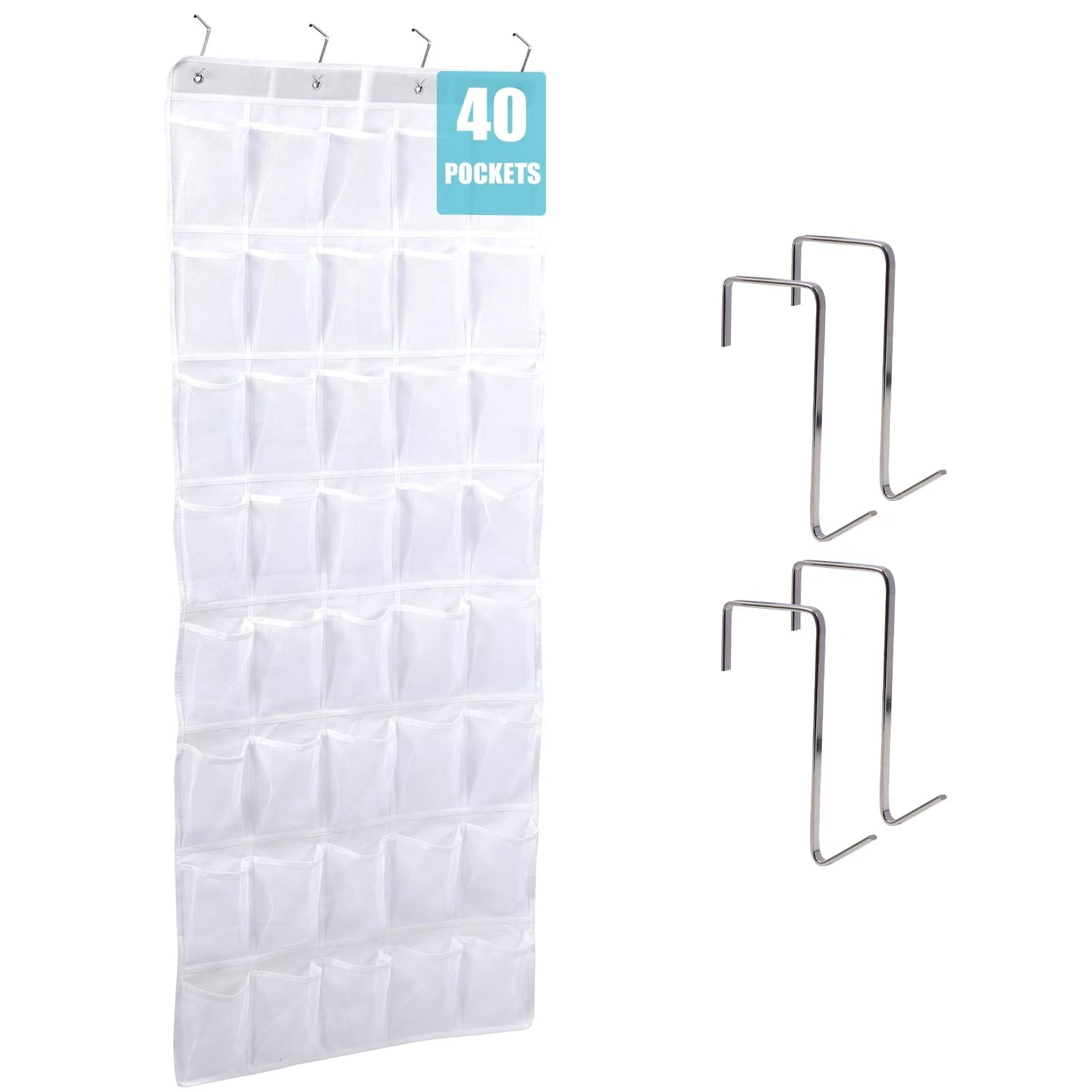 Retrocular 40 Pockets Over the Door Shoe Organizer, Hanging Mesh Pockets Shoe Rack Storage Closet Organizer, White