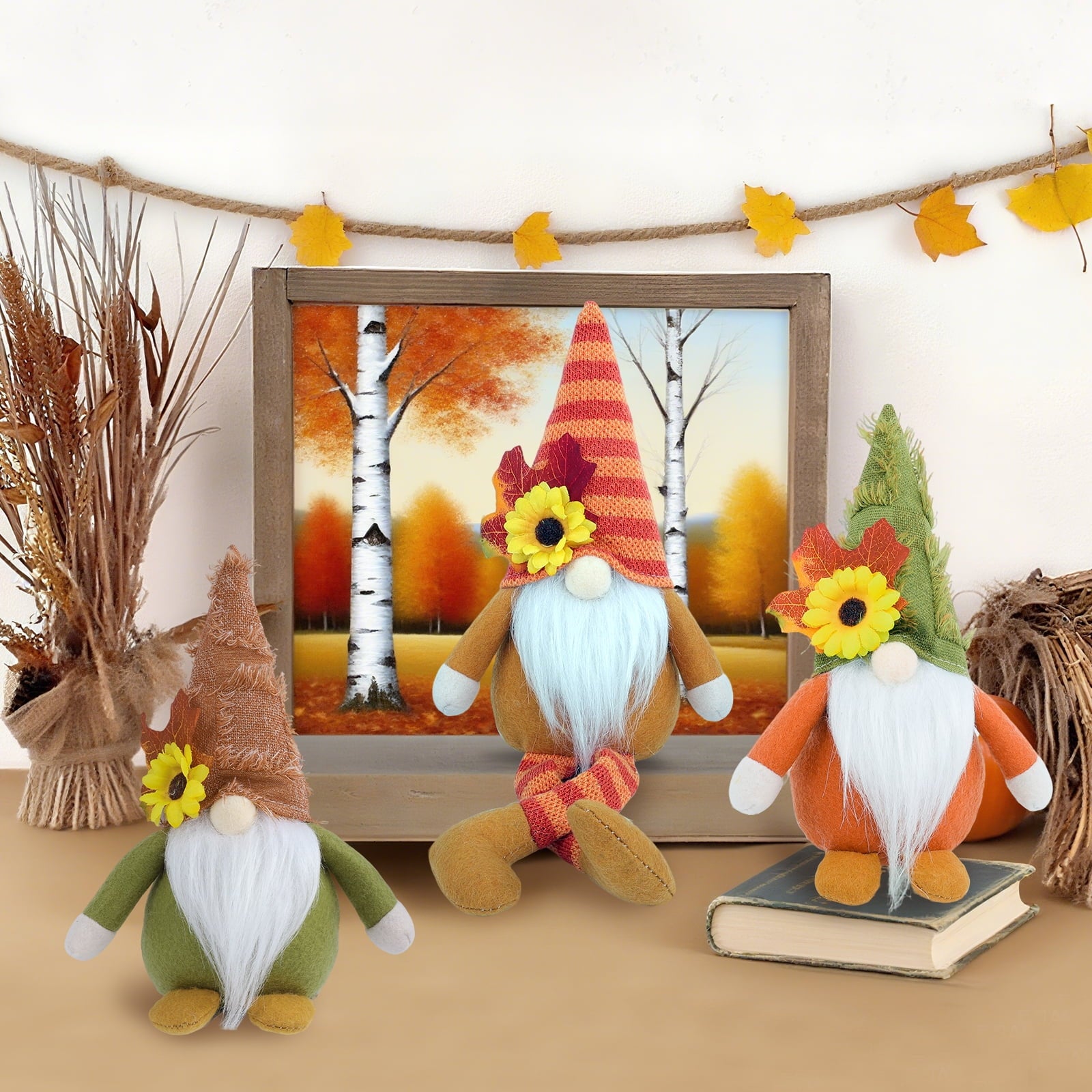Retrocular Fall Decorations for Home, 3 pcs Fall Gnomes Plush Gifts for Home Indoor Thanksgiving Table Autumn Decorations