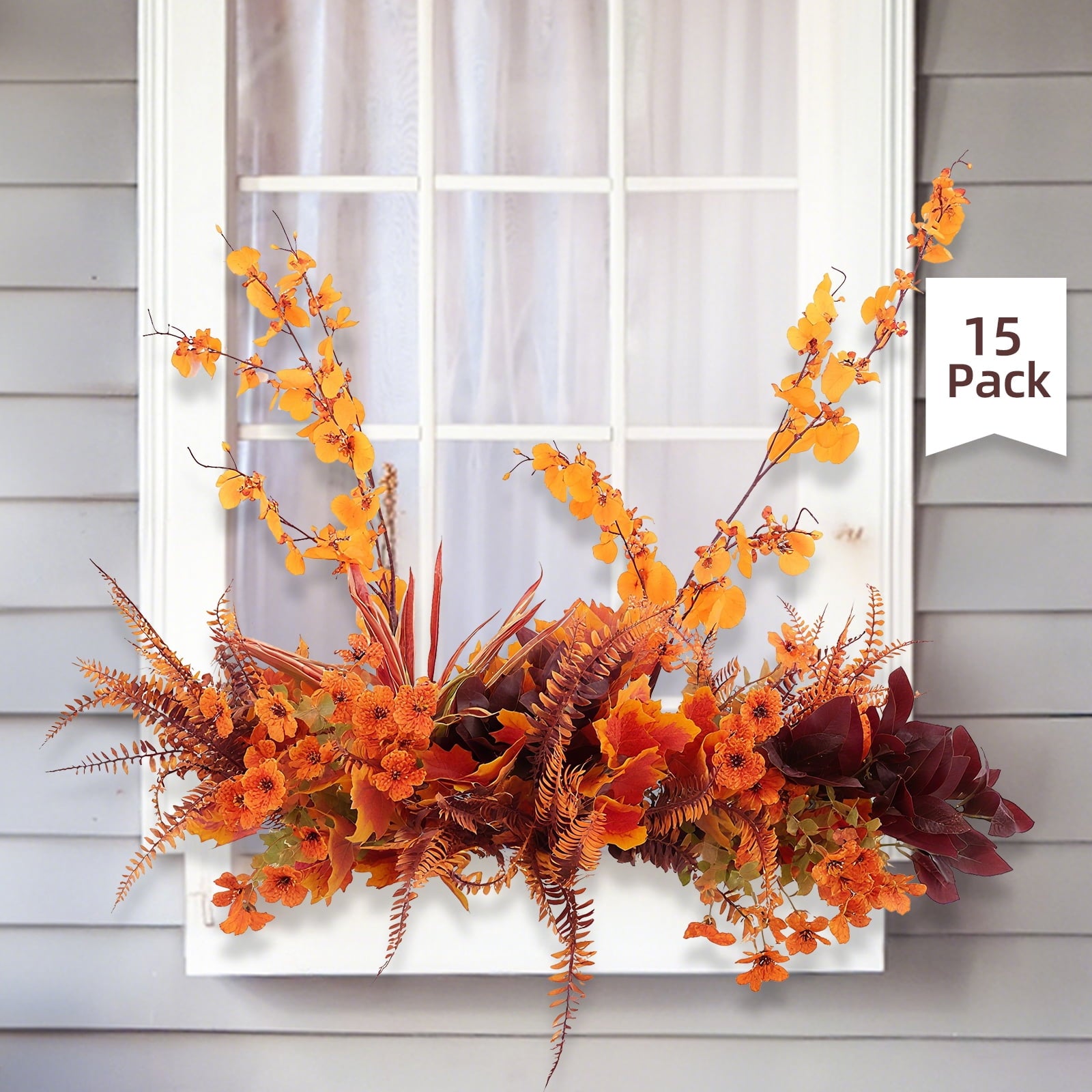 Retrocular 15 Bunches Artificial Fall Flowers Outdoor, Autumn Faux Plants Fake Orchid Flowers Fall Decorations for Home Garden