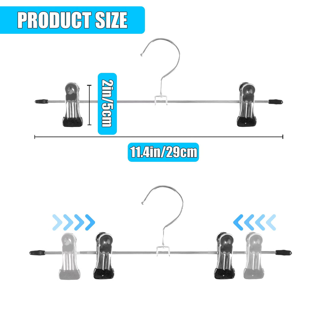 Retrocular 30 Pack Clothes Hangers Space Saving, 9-11" Non Slip Stainless Steel Metal Pants Skirt Hangers with Clips