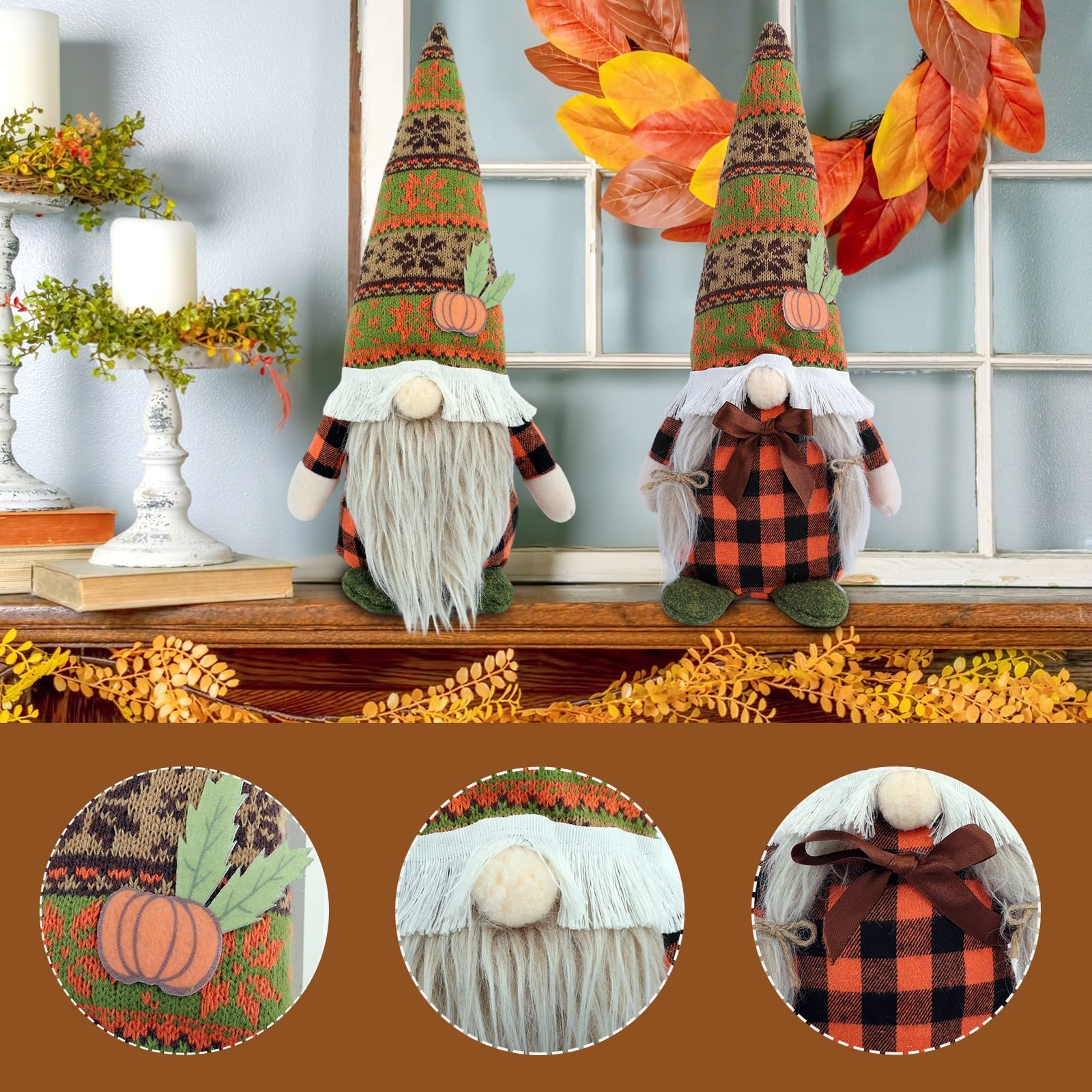 Retrocular Fall Decorations for Home, 2 Pcs Cute Gnomes Plush Doll Gifts for Home Room Tiered Tray Desk Table Centerpieces Autumn Thanksgving Indoor Decor