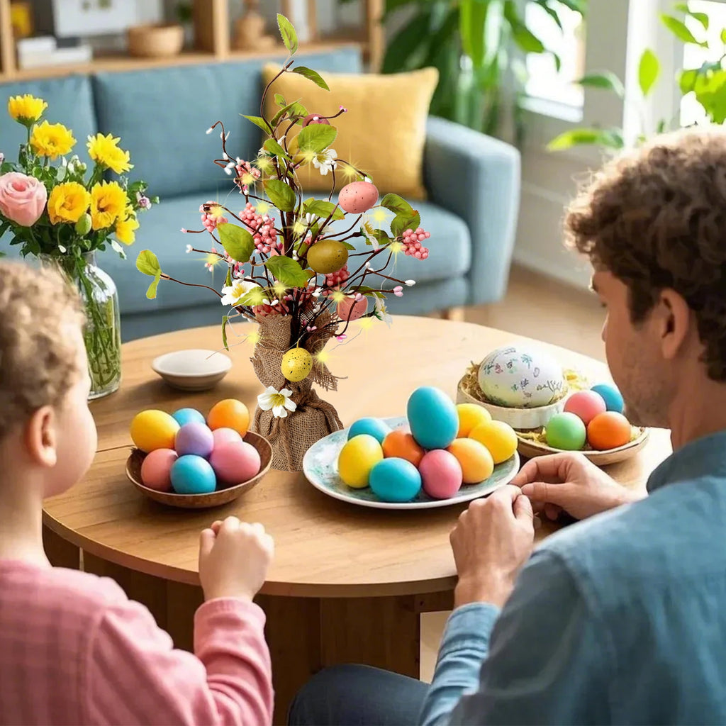 Retrocular Easter Decorations, 18" Pre-Lit Easter Egg Artificial Tree Table Decor with light for Home Party Holiday Spring Summer Decoration