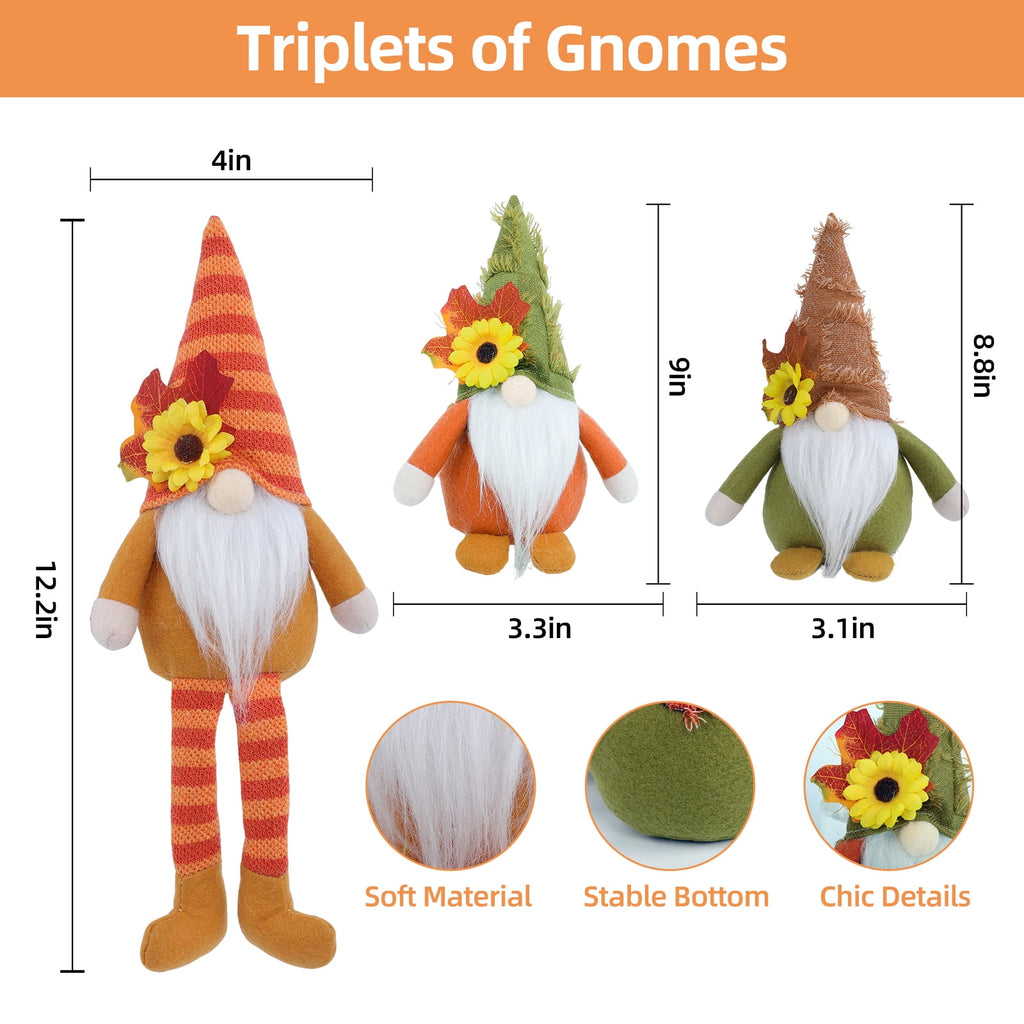 Retrocular Fall Decorations for Home, 3 pcs Fall Gnomes Plush Gifts for Home Indoor Thanksgiving Table Autumn Decorations