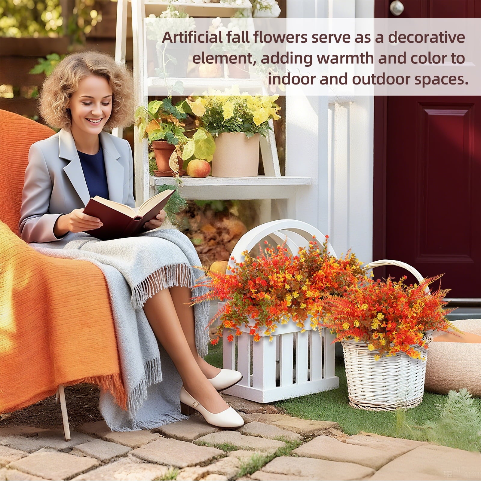 Retrocular 20 Bundles Artificial Fall Flowers Outdoor, Autumn Fake Plastic Flowers Faux Plants Fall Decoration for Home Garden Porch