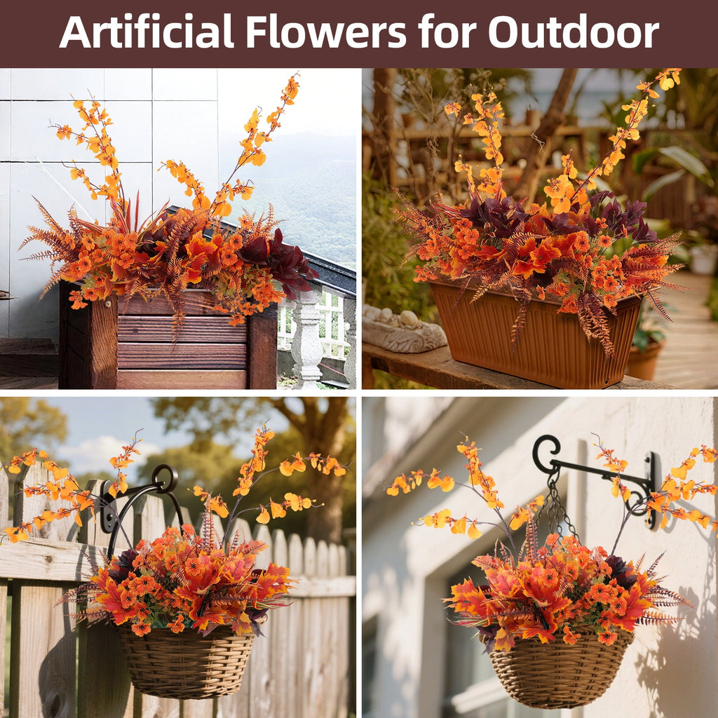 Retrocular 15 Bunches Artificial Fall Flowers Outdoor, Autumn Faux Plants Fake Orchid Flowers Fall Decorations for Home Garden
