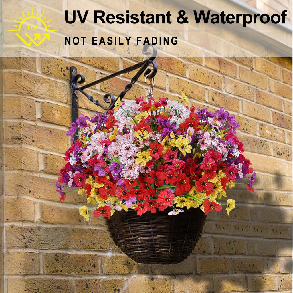 Retrocular 24 Bundles Artificial Flowers Outdoor, Faux Silk Flowers Fake Plants Spring Summer Decoration for Home Garden Porch