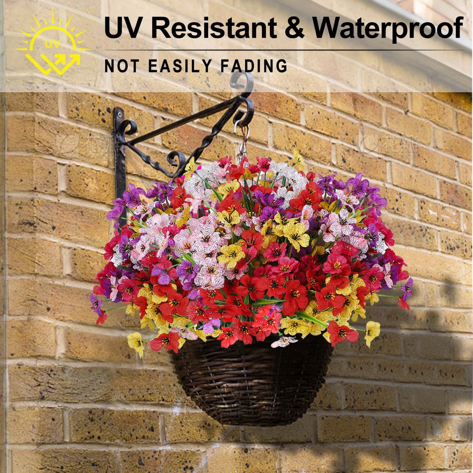 Retrocular 24 Bundles Artificial Flowers Outdoor, Faux Silk Flowers Fake Plants Spring Summer Decoration for Home Garden Porch