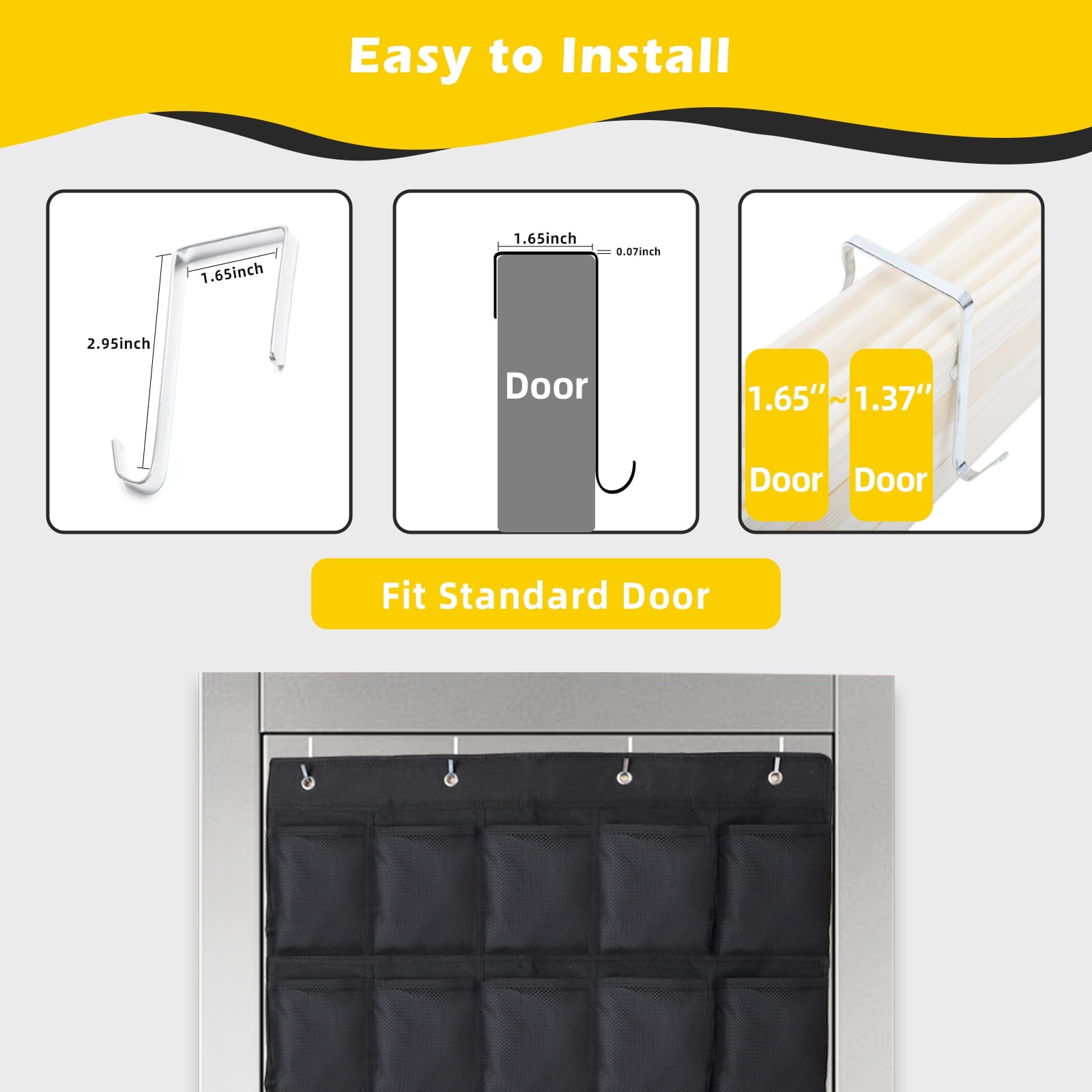 Retrocular 40 Pockets Over the Door Shoe Organizer, Hanging Mesh Pockets Shoe Rack Storage Closet Organizer, Black