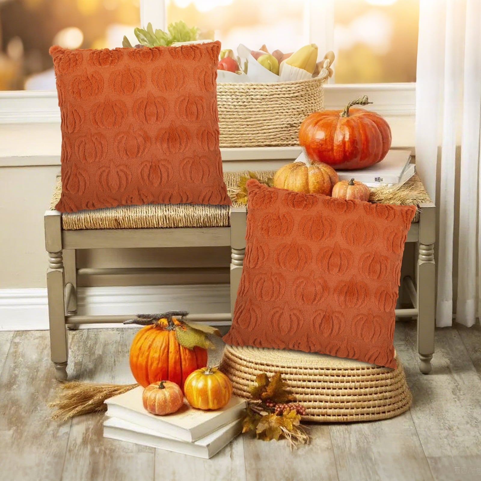 Retrocular Fall Pillow Covers Decorations for Home, 18x18 Set of 2 Autumn Throw Pillow for Chair Sofa Bedroom Living Room Thanksgiving Decorations