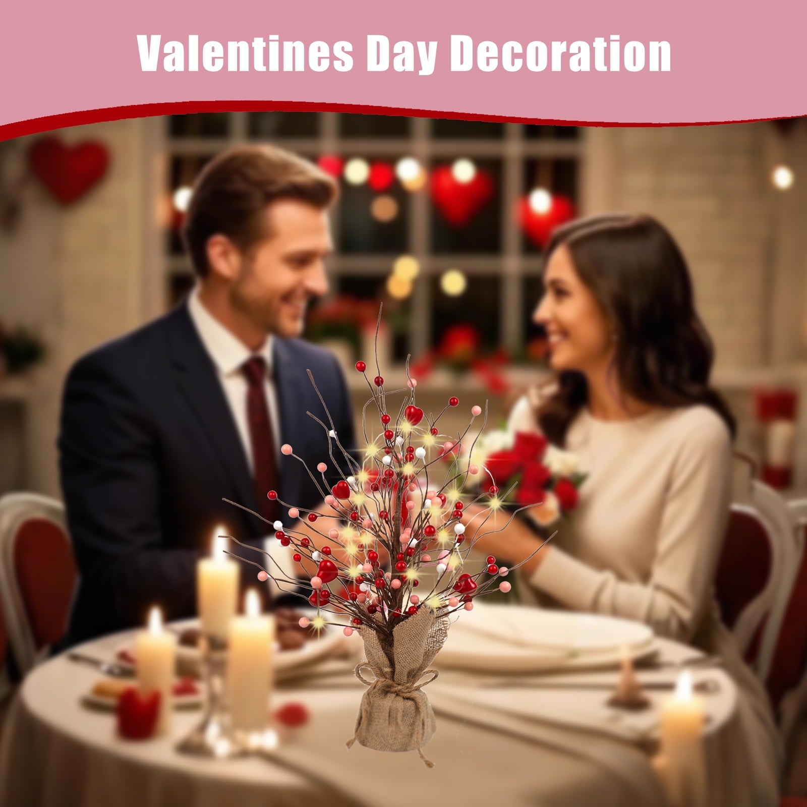 Retrocular 19" Artificial Tree Decoration, Heart Table Tree Decorative Red Berries for Mother's Day Valentines Day Party Festival Home Decor