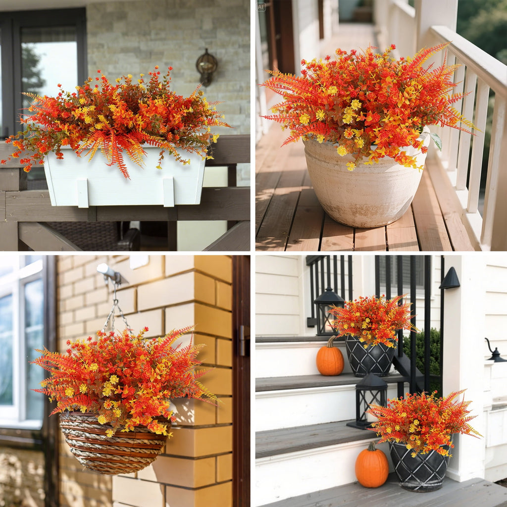 Retrocular 20 Bundles Artificial Fall Flowers Outdoor, Autumn Fake Plastic Flowers Faux Plants Fall Decoration for Home Garden Porch