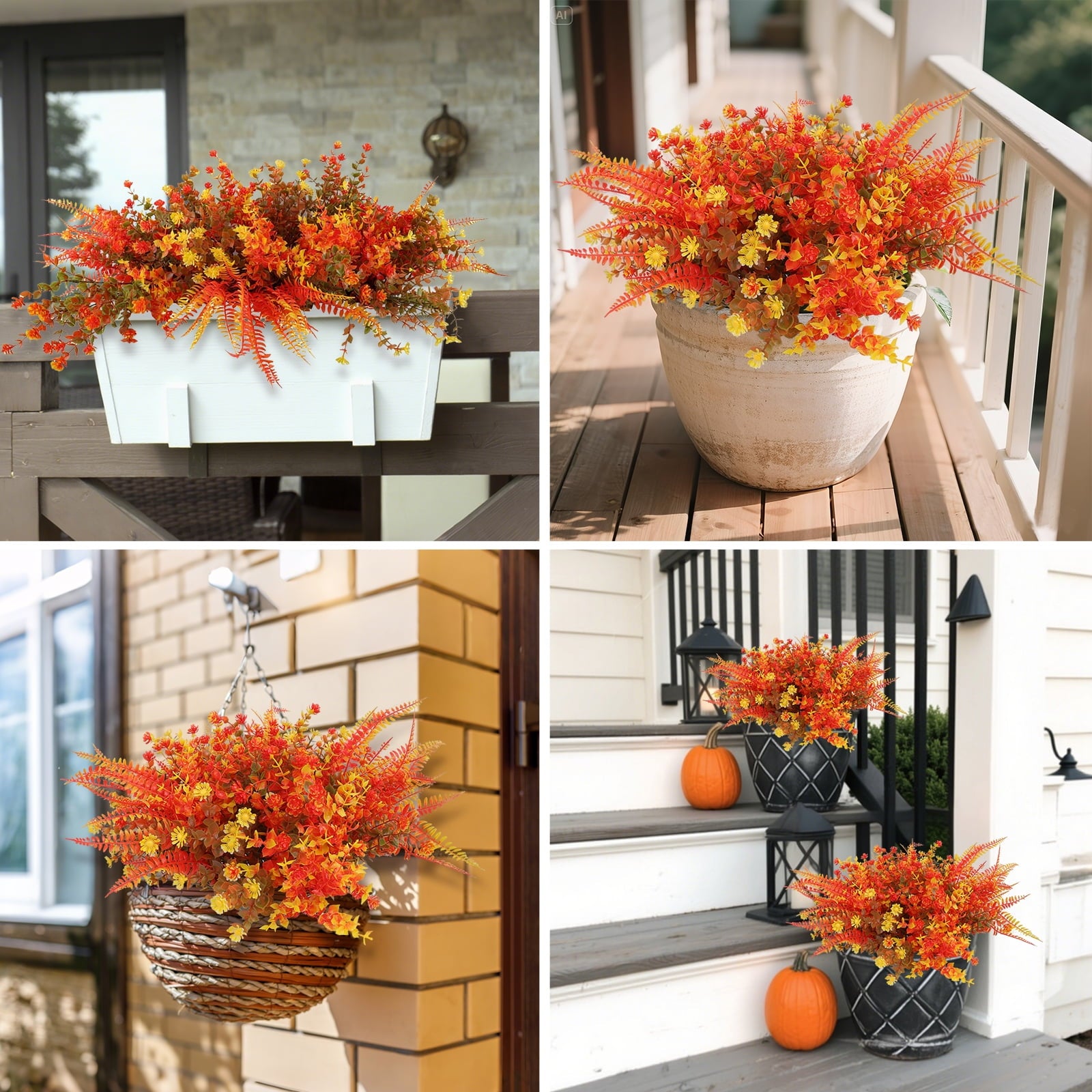 Retrocular 20 Bundles Artificial Fall Flowers Outdoor, Autumn Fake Plastic Flowers Faux Plants Fall Decoration for Home Garden Porch