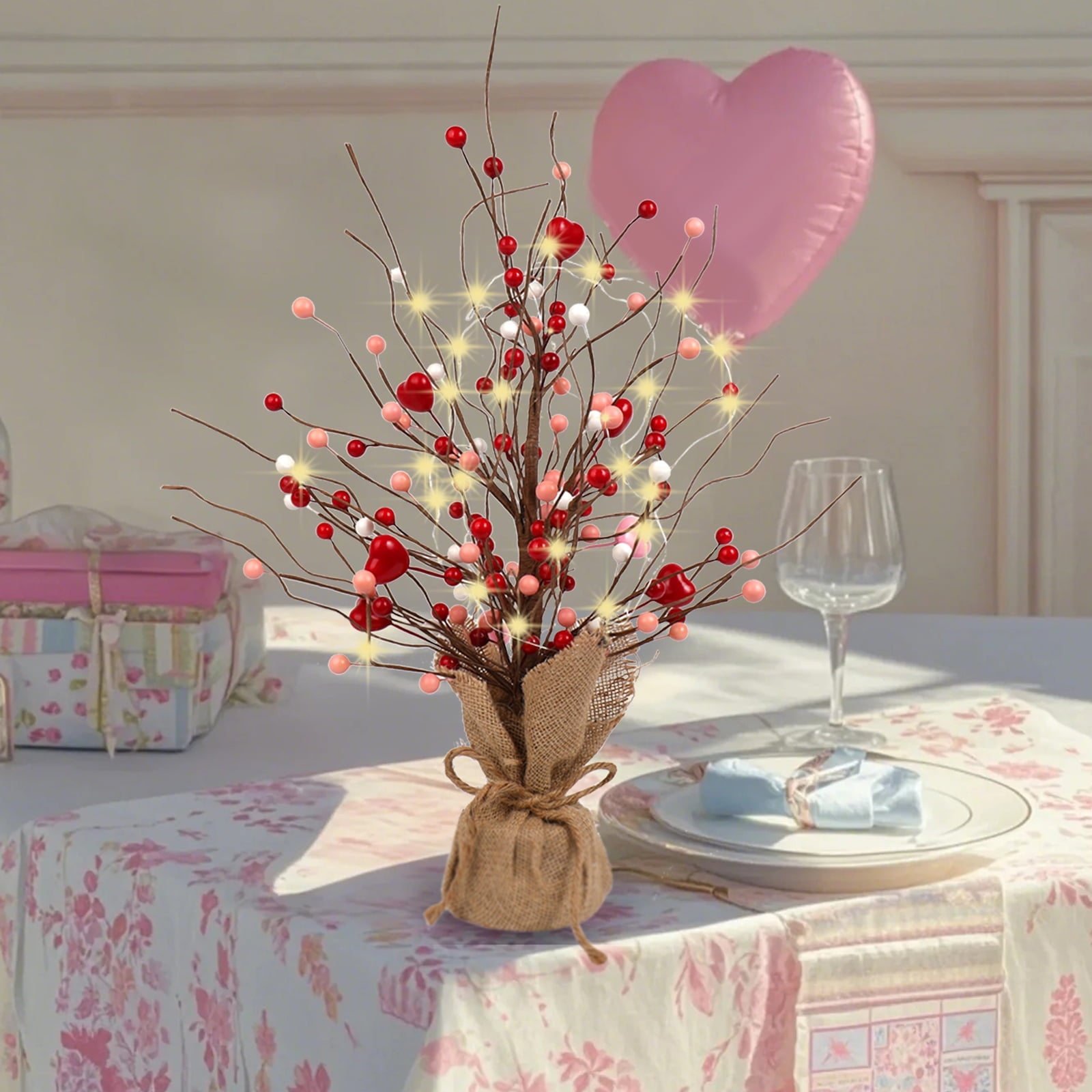 Retrocular 19" Artificial Tree Decoration, Heart Table Tree Decorative Red Berries for Mother's Day Valentines Day Party Festival Home Decor