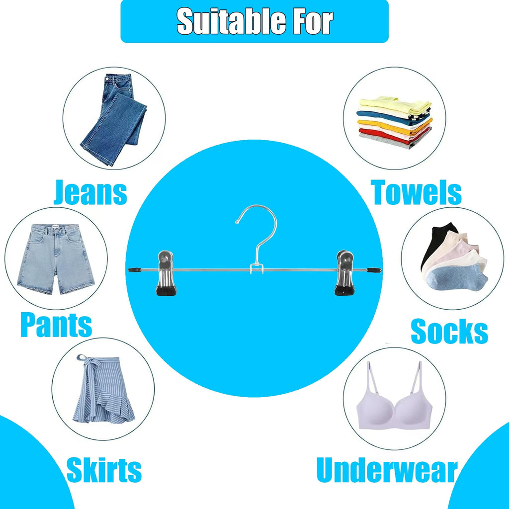 Retrocular 30 Pack Clothes Hangers Space Saving, 9-11" Non Slip Stainless Steel Metal Pants Skirt Hangers with Clips