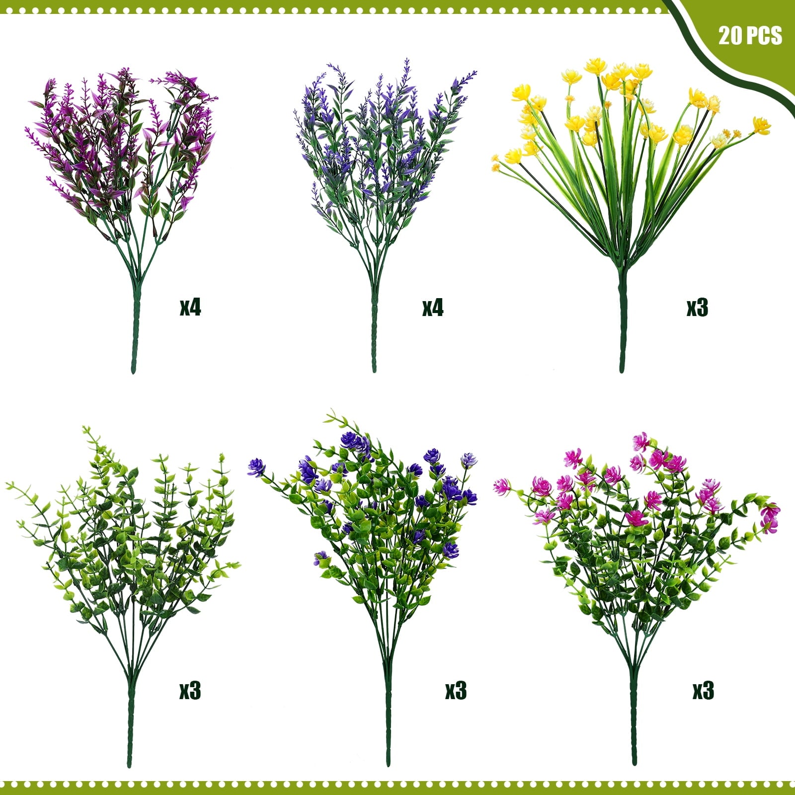 Retrocular 20 Bundles Artificial Flowers Outdoor, Fake Plastic Flowers Faux Plants Spring Summer Decoration for Home Garden Porch