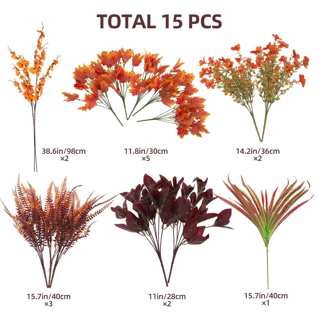 Retrocular 15 Bunches Artificial Fall Flowers Outdoor, Autumn Faux Plants Fake Orchid Flowers Fall Decorations for Home Garden