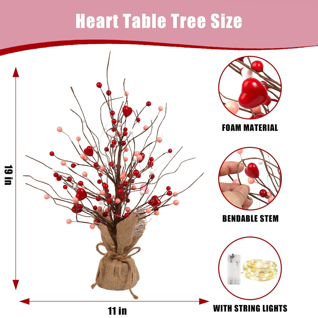 Retrocular 19" Artificial Tree Decoration, Heart Table Tree Decorative Red Berries for Mother's Day Valentines Day Party Festival Home Decor
