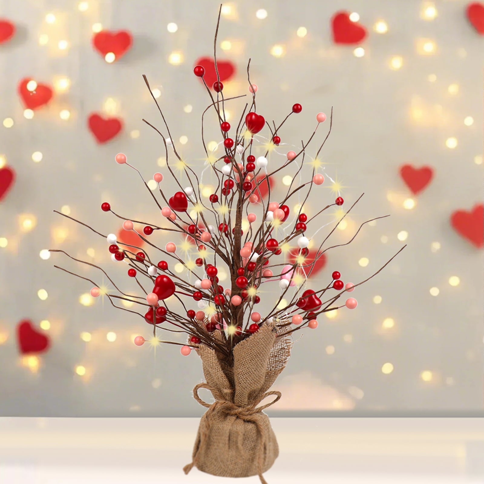 Retrocular 19" Artificial Tree Decoration, Heart Table Tree Decorative Red Berries for Mother's Day Valentines Day Party Festival Home Decor